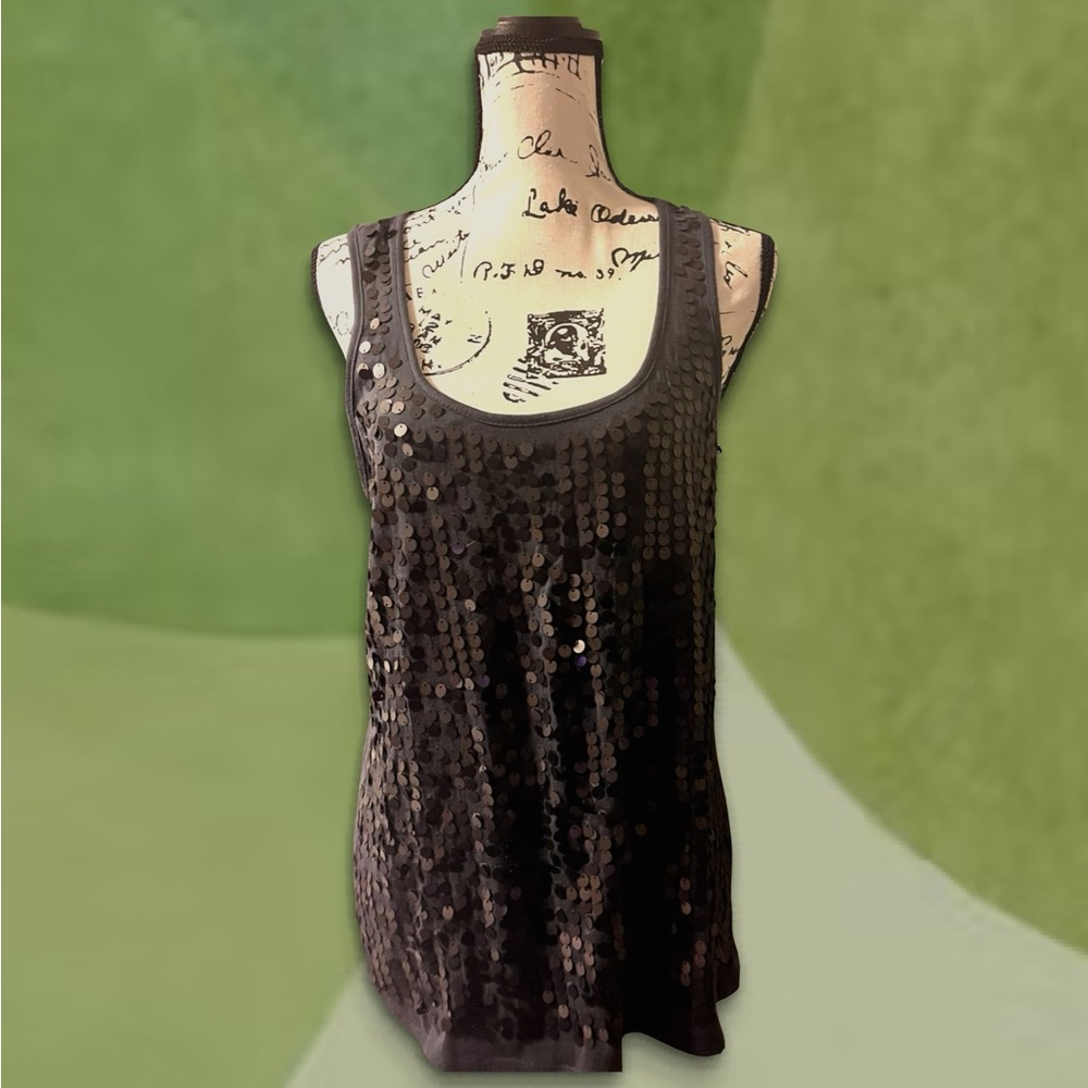 Ladies SZ MD Navy Sequin Party Tank Top